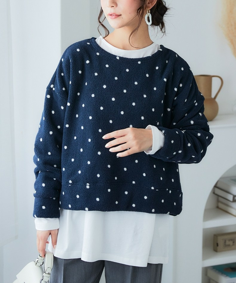 ドットボアフリースワイドトップス 大きいサイズ1