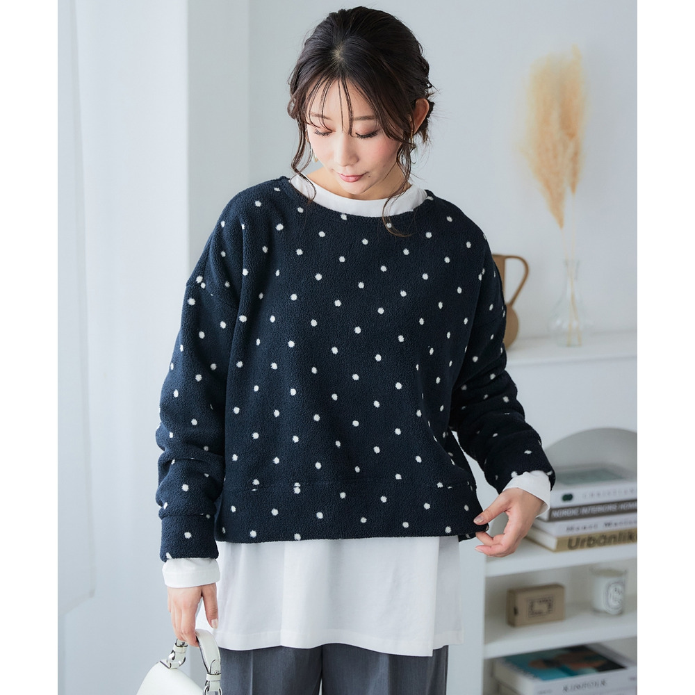 ドットボアフリースワイドトップス 大きいサイズ1