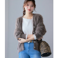 ロングフェザーVネックニットカーディガン 大きいサイズ