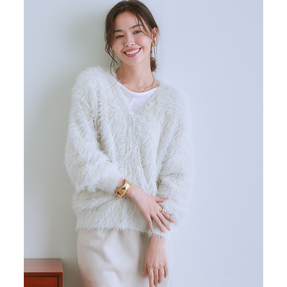 ロングフェザーVネックニットカーディガン 大きいサイズ10