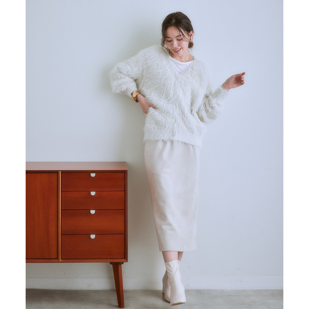 ロングフェザーVネックニットカーディガン 大きいサイズ11