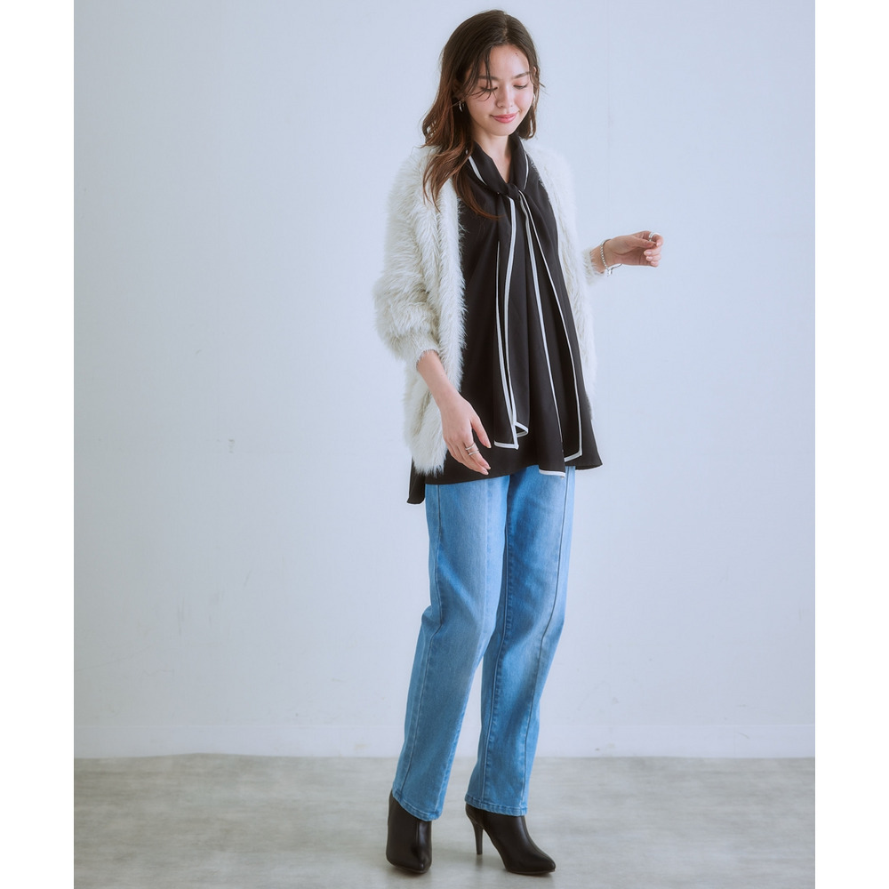 ロングフェザーVネックニットカーディガン 大きいサイズ12