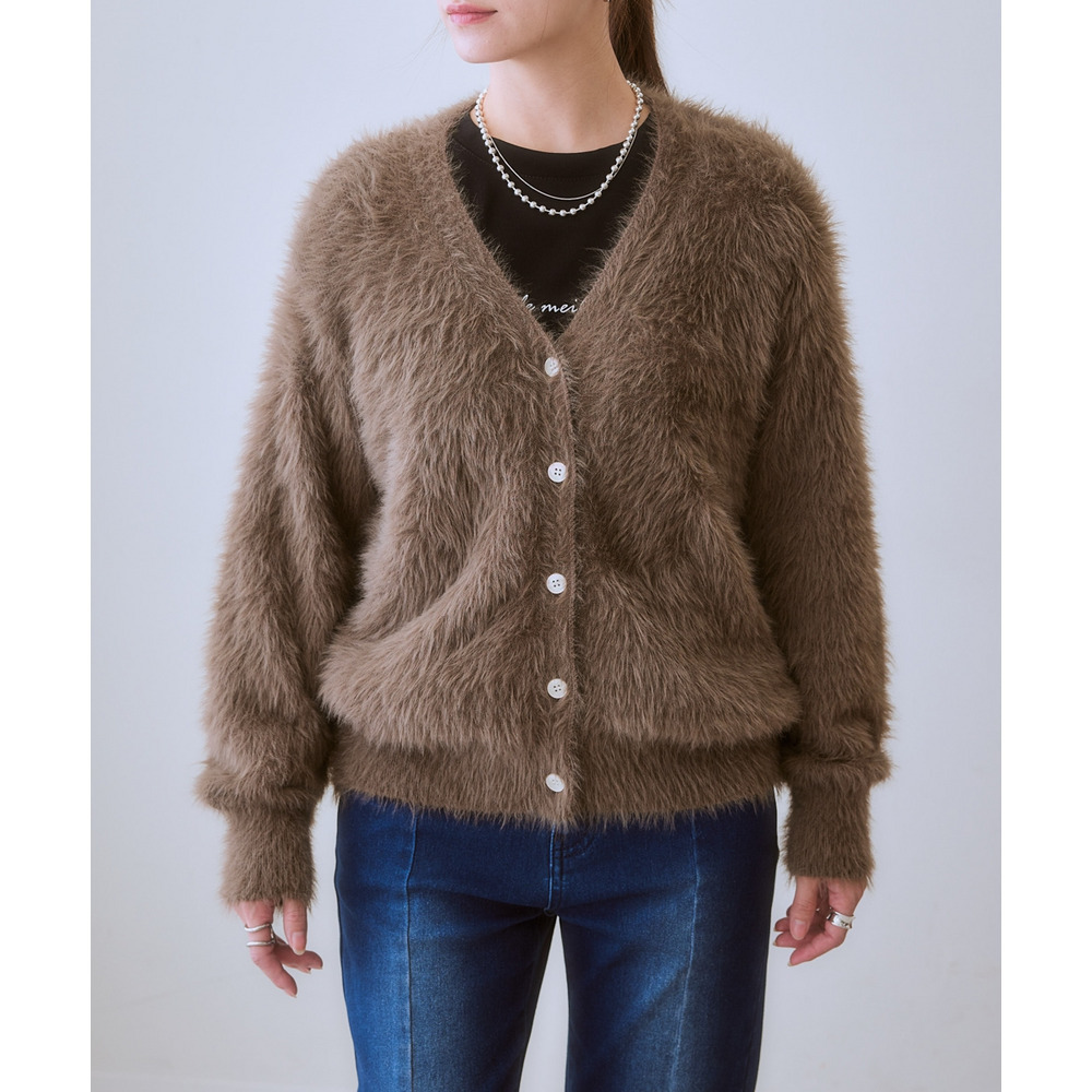 ロングフェザーVネックニットカーディガン 大きいサイズ14