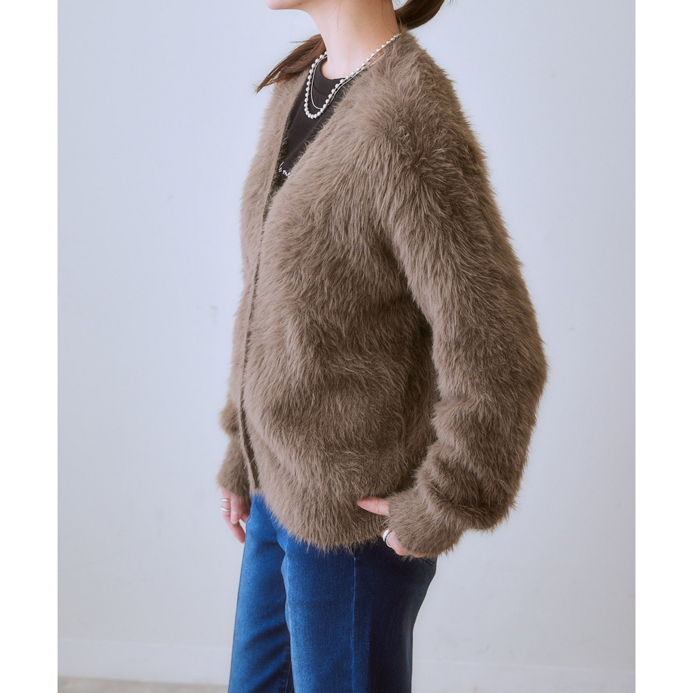 ロングフェザーVネックニットカーディガン 大きいサイズ15