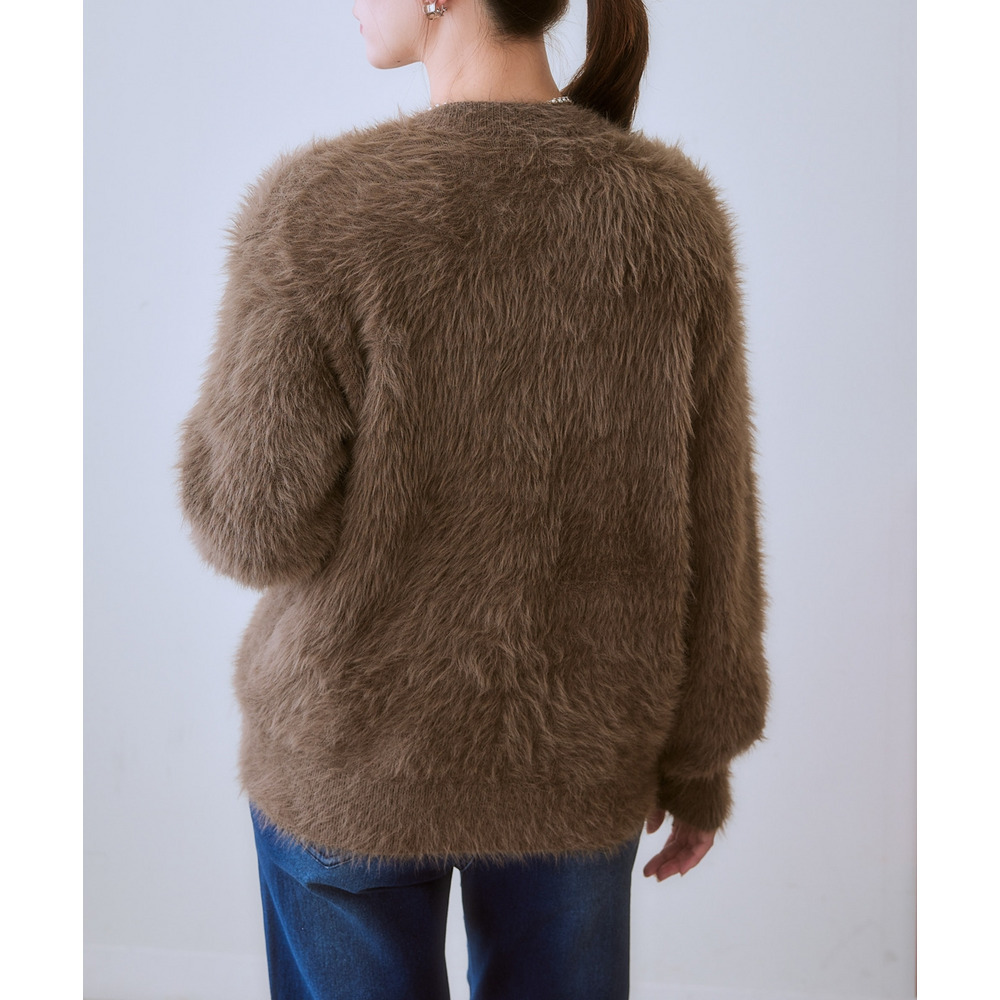 ロングフェザーVネックニットカーディガン 大きいサイズ16