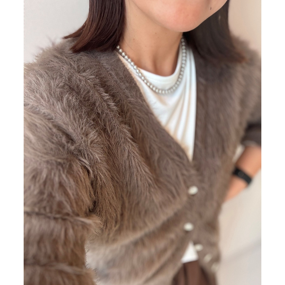 ロングフェザーVネックニットカーディガン 大きいサイズ18