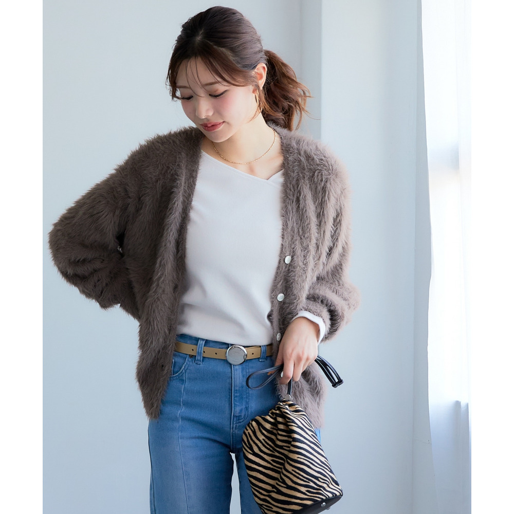 ロングフェザーVネックニットカーディガン 大きいサイズ6