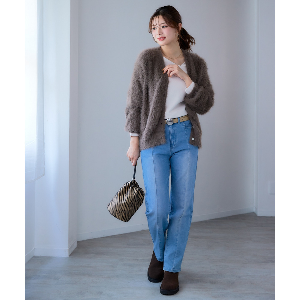 ロングフェザーVネックニットカーディガン 大きいサイズ7