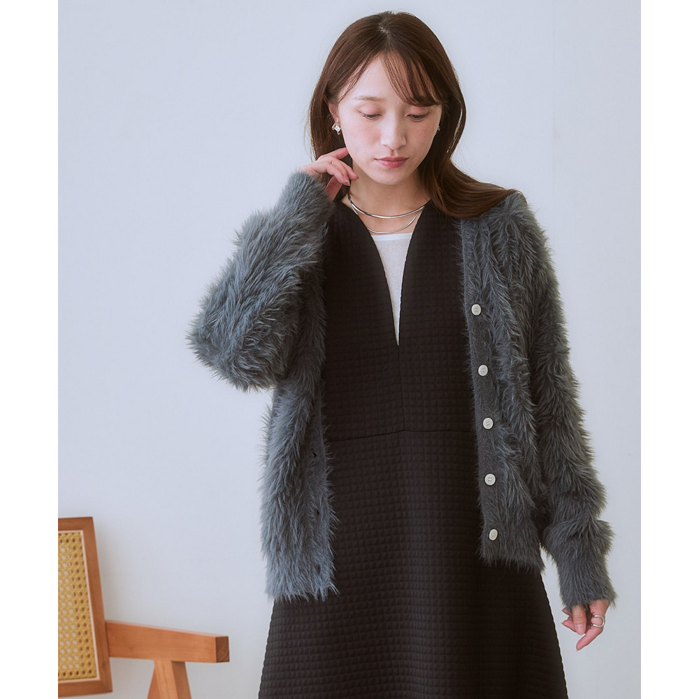 ロングフェザーVネックニットカーディガン 大きいサイズ8