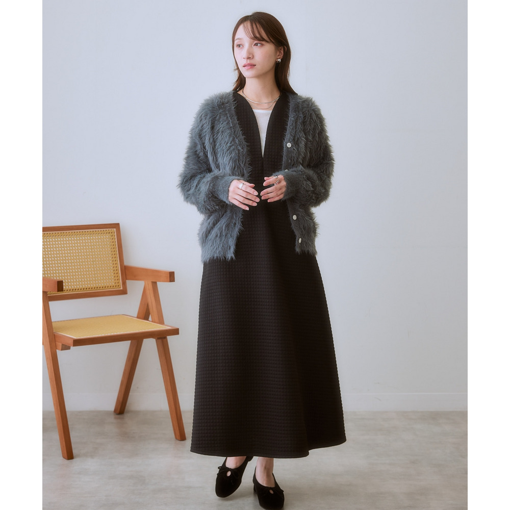 ロングフェザーVネックニットカーディガン 大きいサイズ9