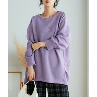 フェイクニット裏起毛裾タックカットソートップス 大きいサイズ