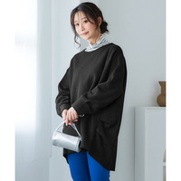 フェイクニット裏起毛裾タックカットソートップス 大きいサイズ