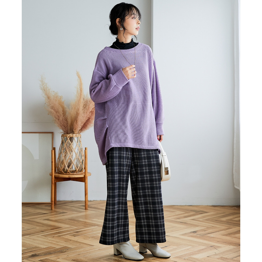 フェイクニット裏起毛裾タックカットソートップス 大きいサイズ10