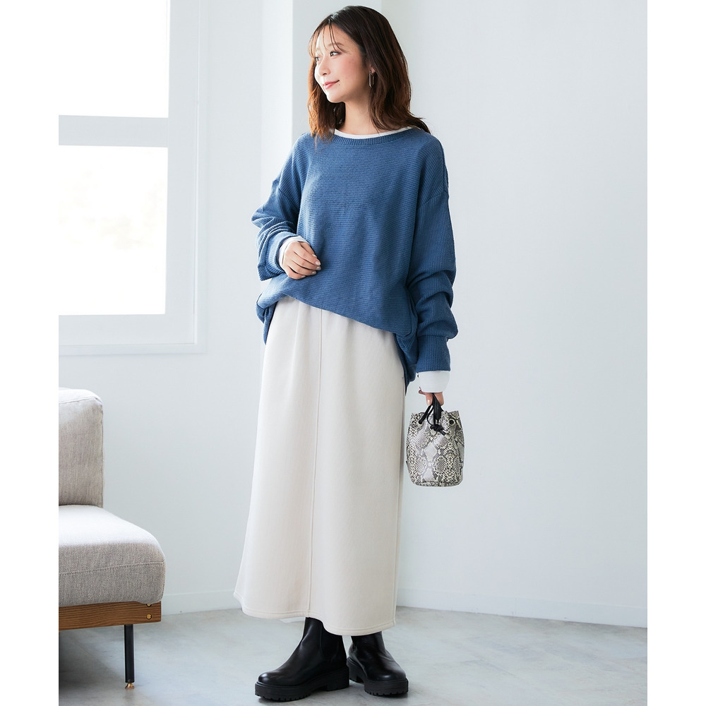 フェイクニット裏起毛裾タックカットソートップス 大きいサイズ12