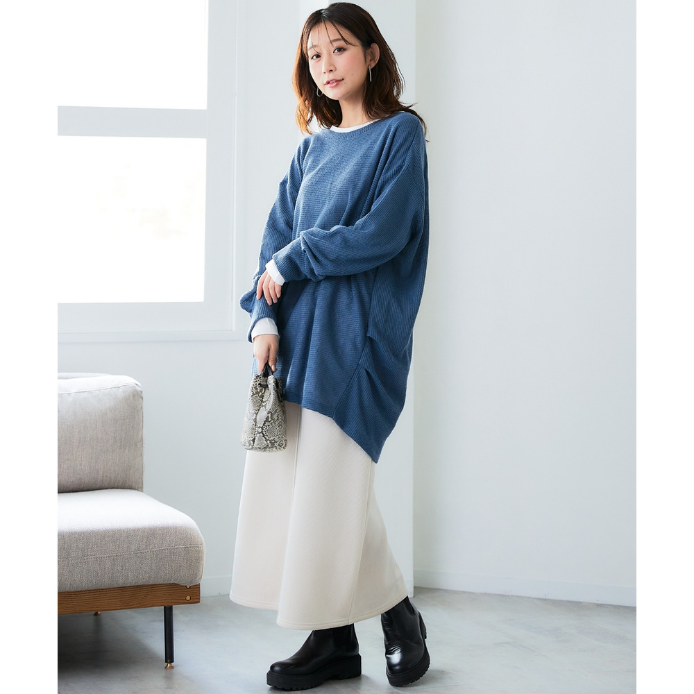 フェイクニット裏起毛裾タックカットソートップス 大きいサイズ13