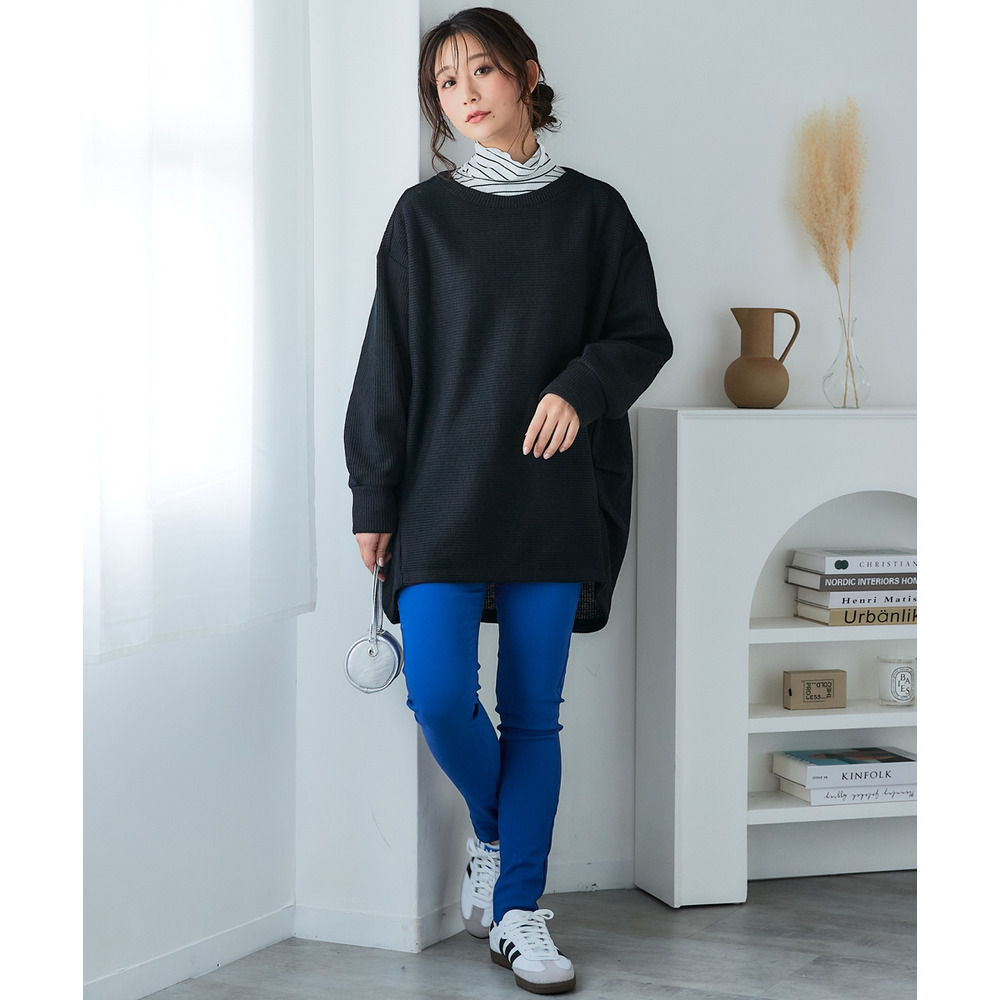 フェイクニット裏起毛裾タックカットソートップス 大きいサイズ14