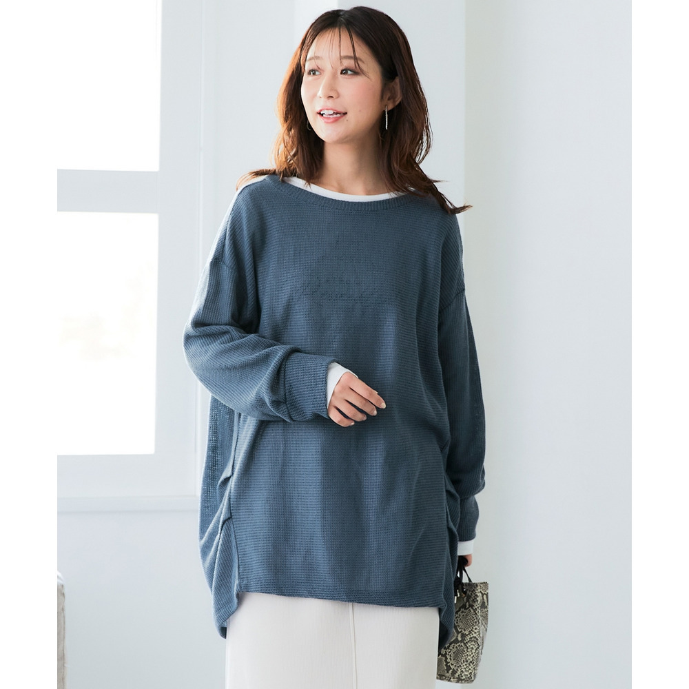 フェイクニット裏起毛裾タックカットソートップス 大きいサイズ1