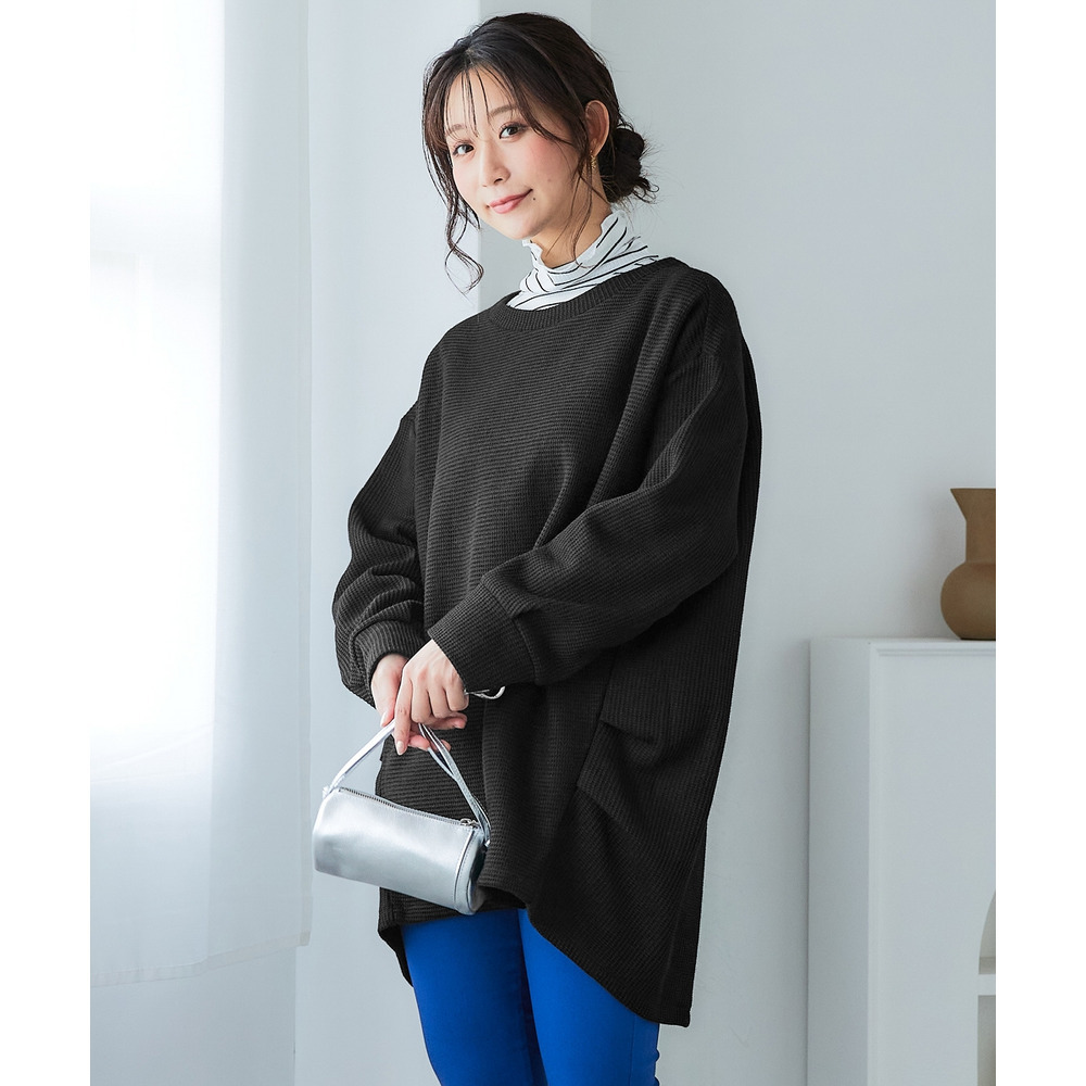 フェイクニット裏起毛裾タックカットソートップス 大きいサイズ1