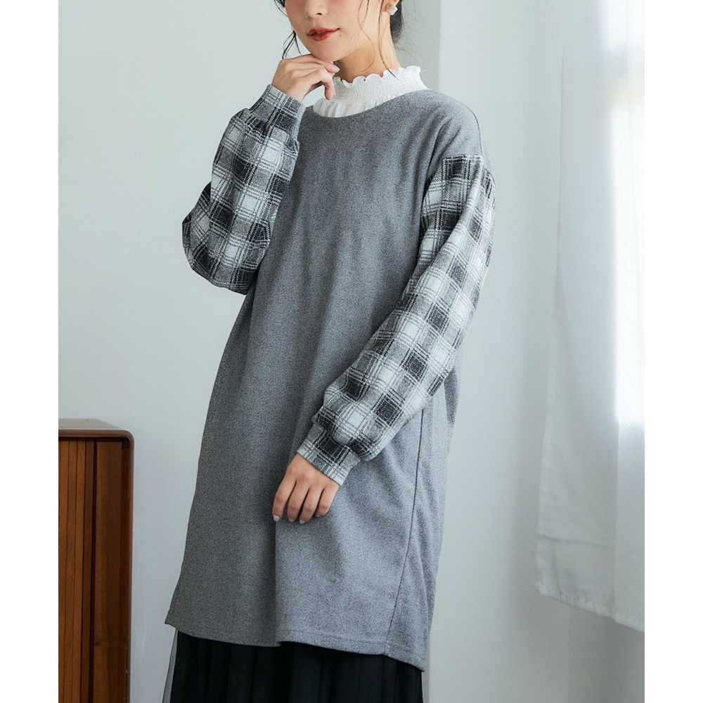 袖切替チュニックプルオーバー 大きいサイズ1
