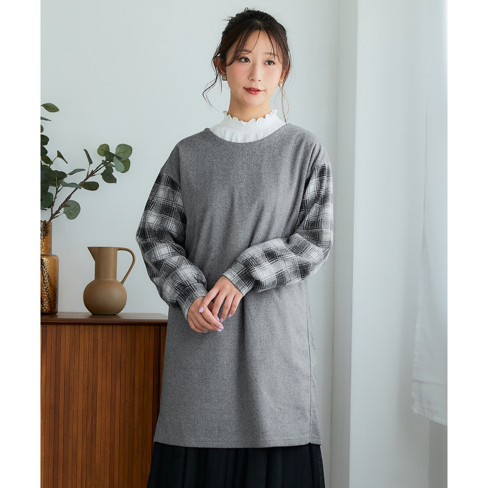袖切替チュニックプルオーバー 大きいサイズ1