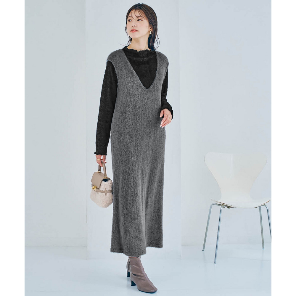 フェザーアンサンブル(ワンピース+プチハイネックトップス) 大きいサイズ1