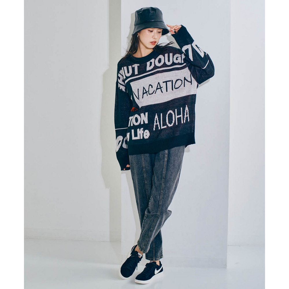 ロゴジャガードオーバーサイズニット 大きいサイズ12