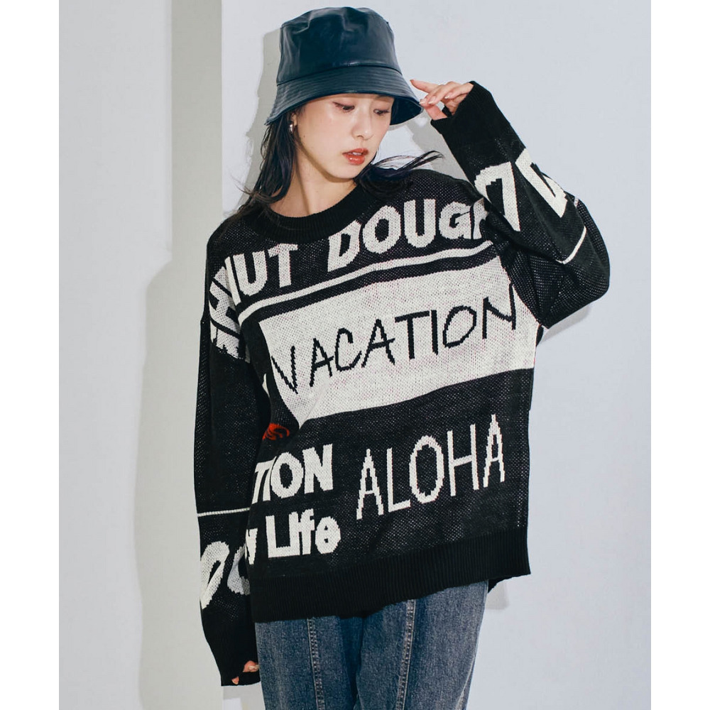 ロゴジャガードオーバーサイズニット 大きいサイズ1