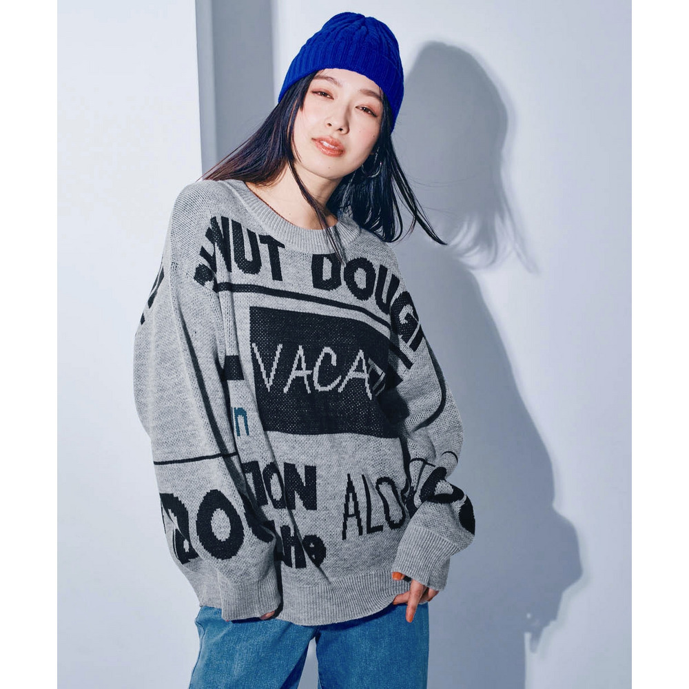 ロゴジャガードオーバーサイズニット 大きいサイズ1