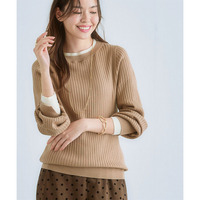 ふんわり袖配色重ね着風ニットトップス 大きいサイズ