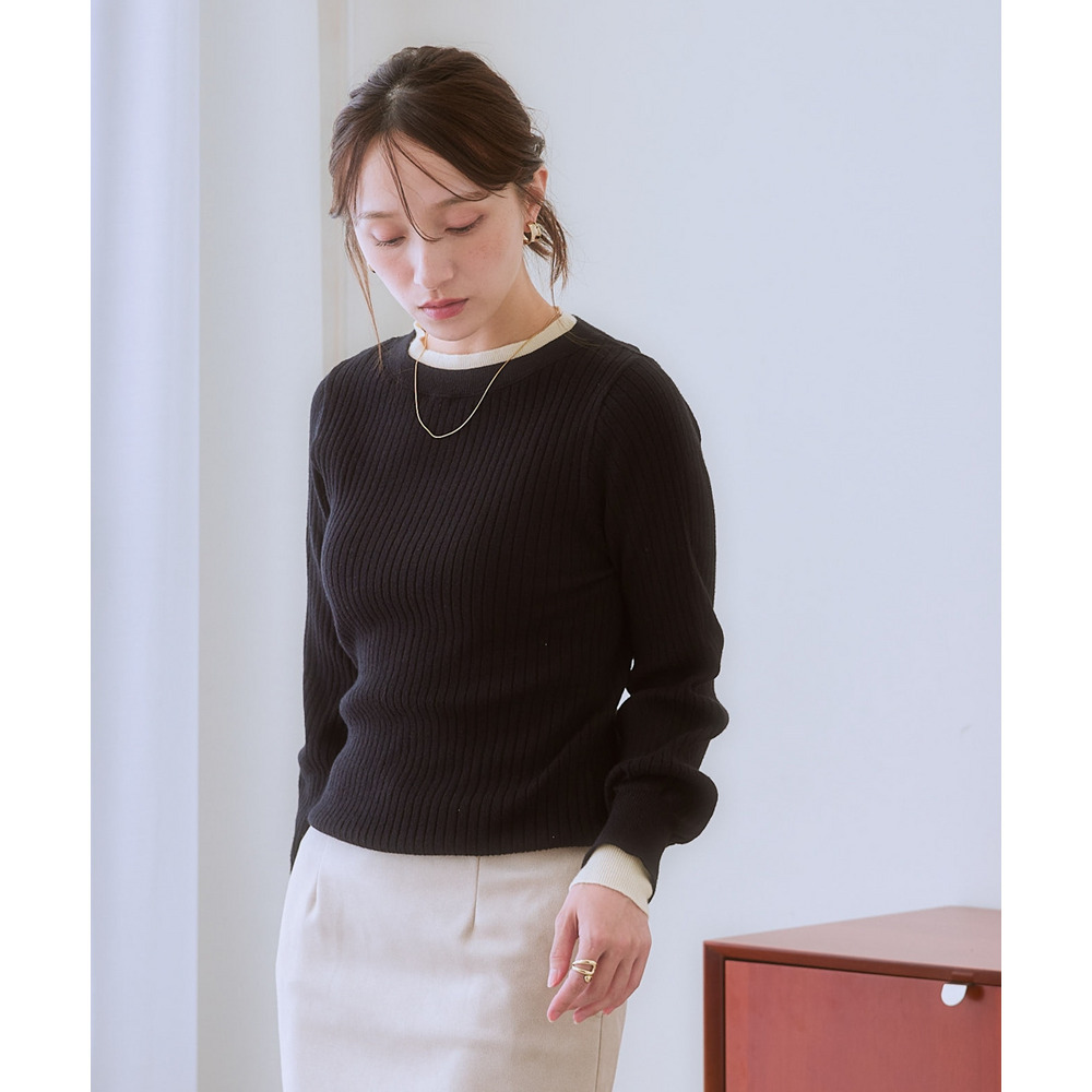 ふんわり袖配色重ね着風ニットトップス 大きいサイズ13