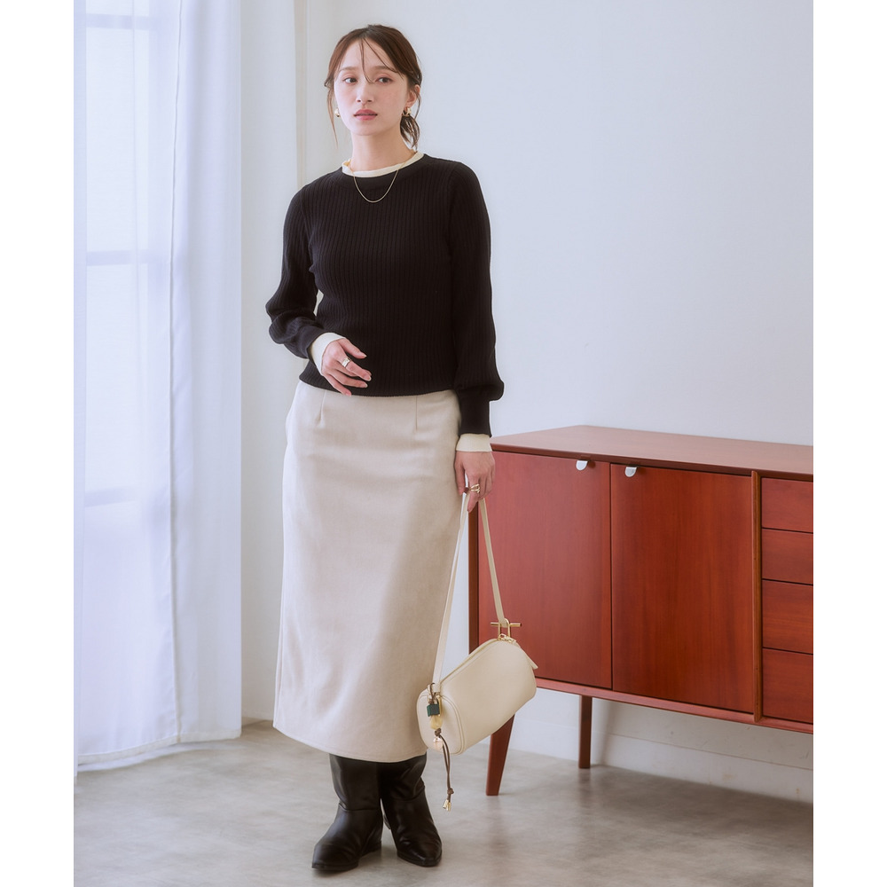 ふんわり袖配色重ね着風ニットトップス 大きいサイズ14