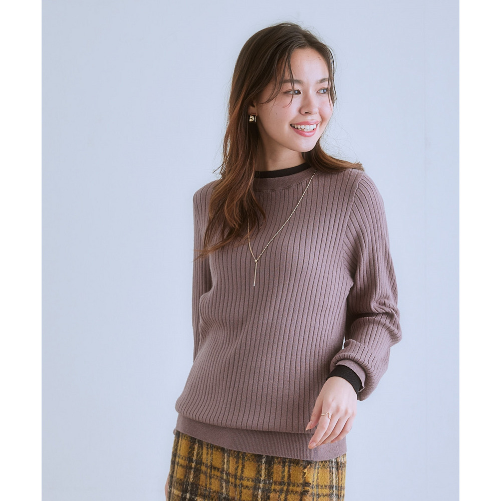 ふんわり袖配色重ね着風ニットトップス 大きいサイズ16