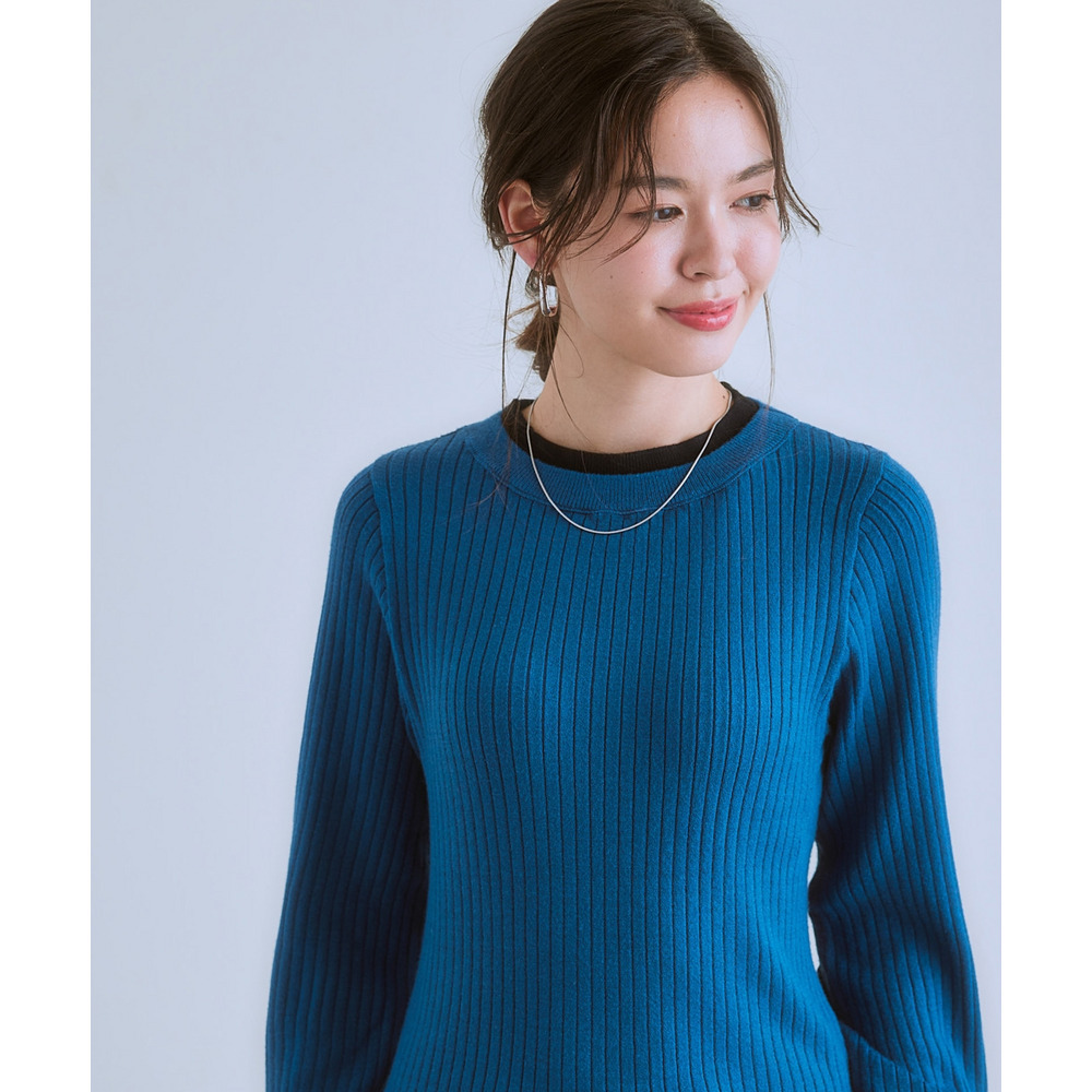 ふんわり袖配色重ね着風ニットトップス 大きいサイズ18