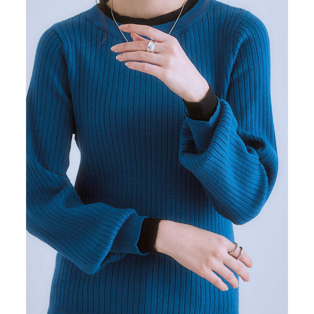 ふんわり袖配色重ね着風ニットトップス 大きいサイズ19