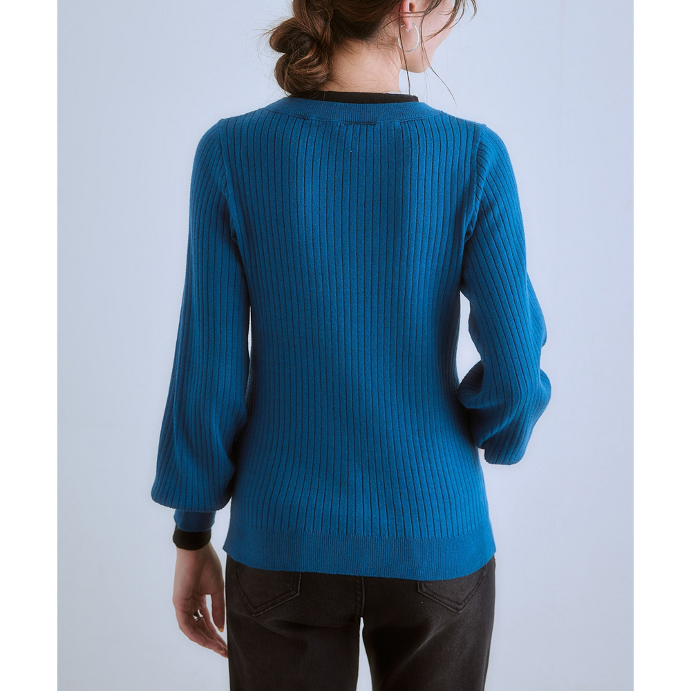 ふんわり袖配色重ね着風ニットトップス 大きいサイズ20