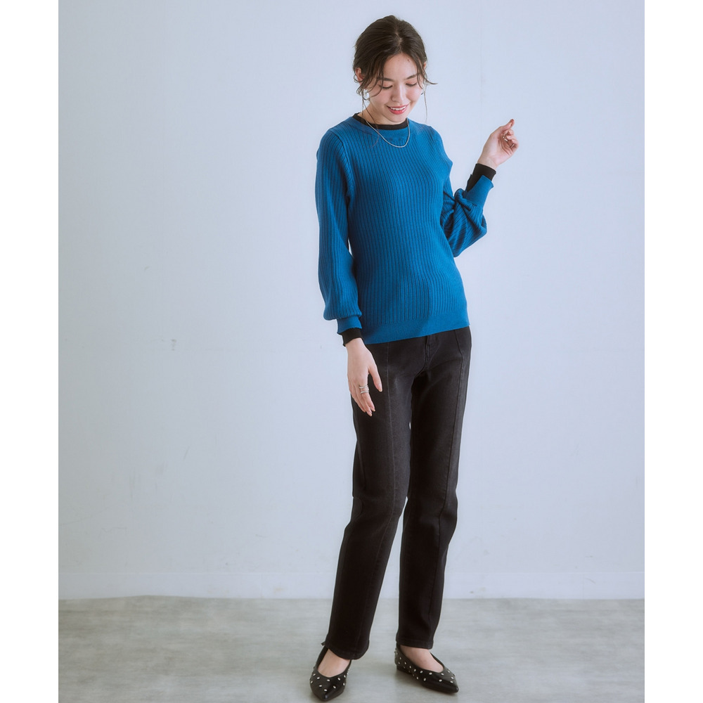 ふんわり袖配色重ね着風ニットトップス 大きいサイズ7