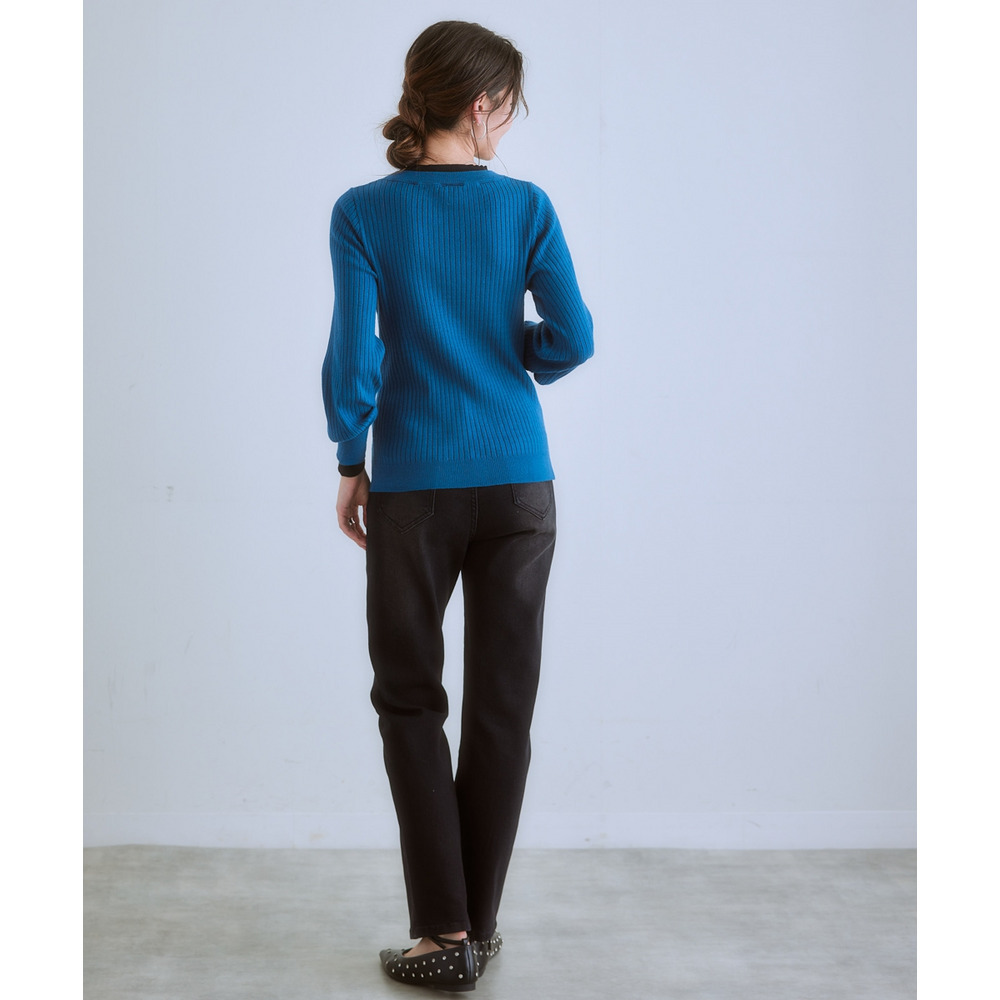 ふんわり袖配色重ね着風ニットトップス 大きいサイズ8