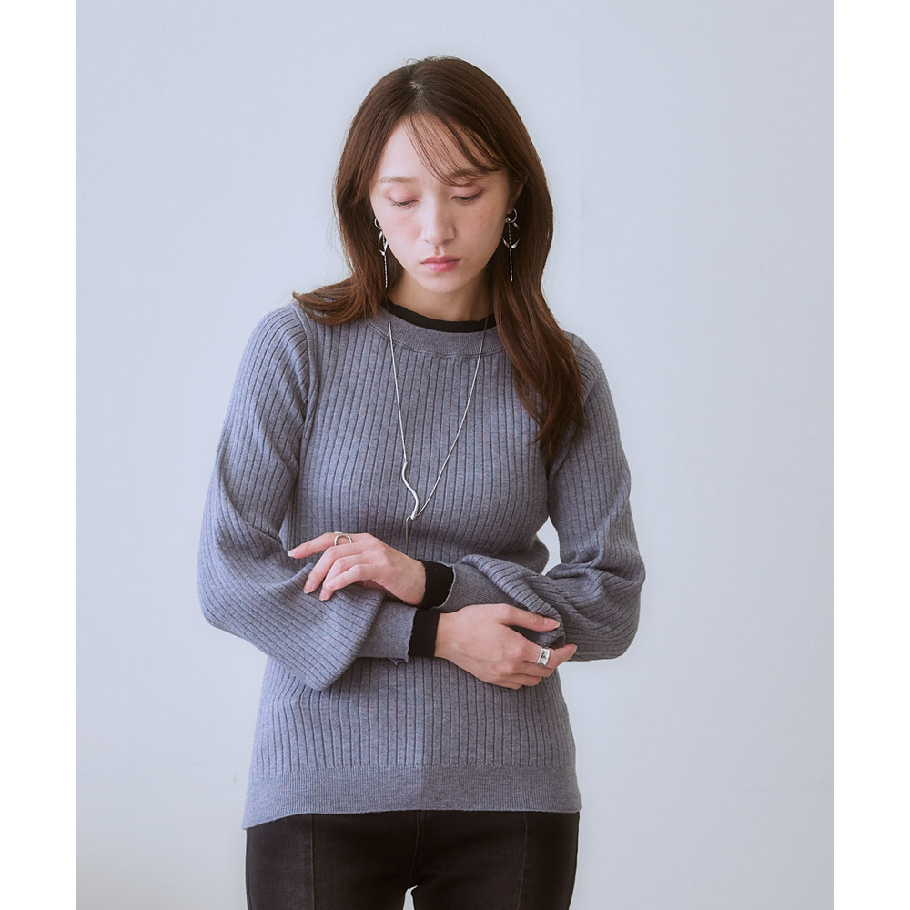 ふんわり袖配色重ね着風ニットトップス 大きいサイズ9