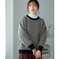 ぽこぽこ配色ジャガードオーバーサイズニット 大きいサイズ