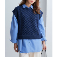 洗えるふんわり編み柄ニットベスト 大きいサイズ