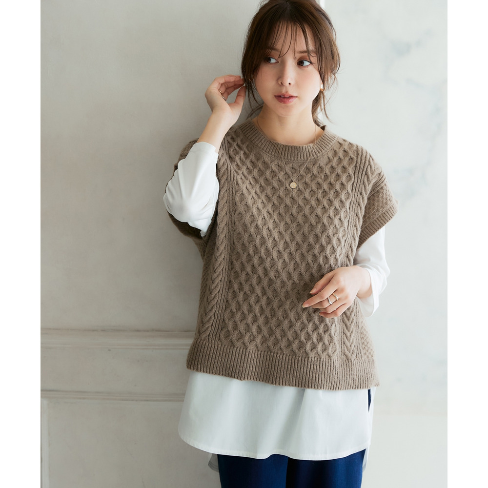 洗えるふんわり編み柄ニットベスト 大きいサイズ10