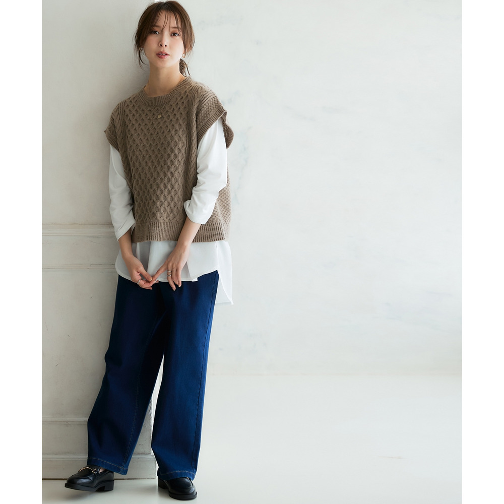 洗えるふんわり編み柄ニットベスト 大きいサイズ11