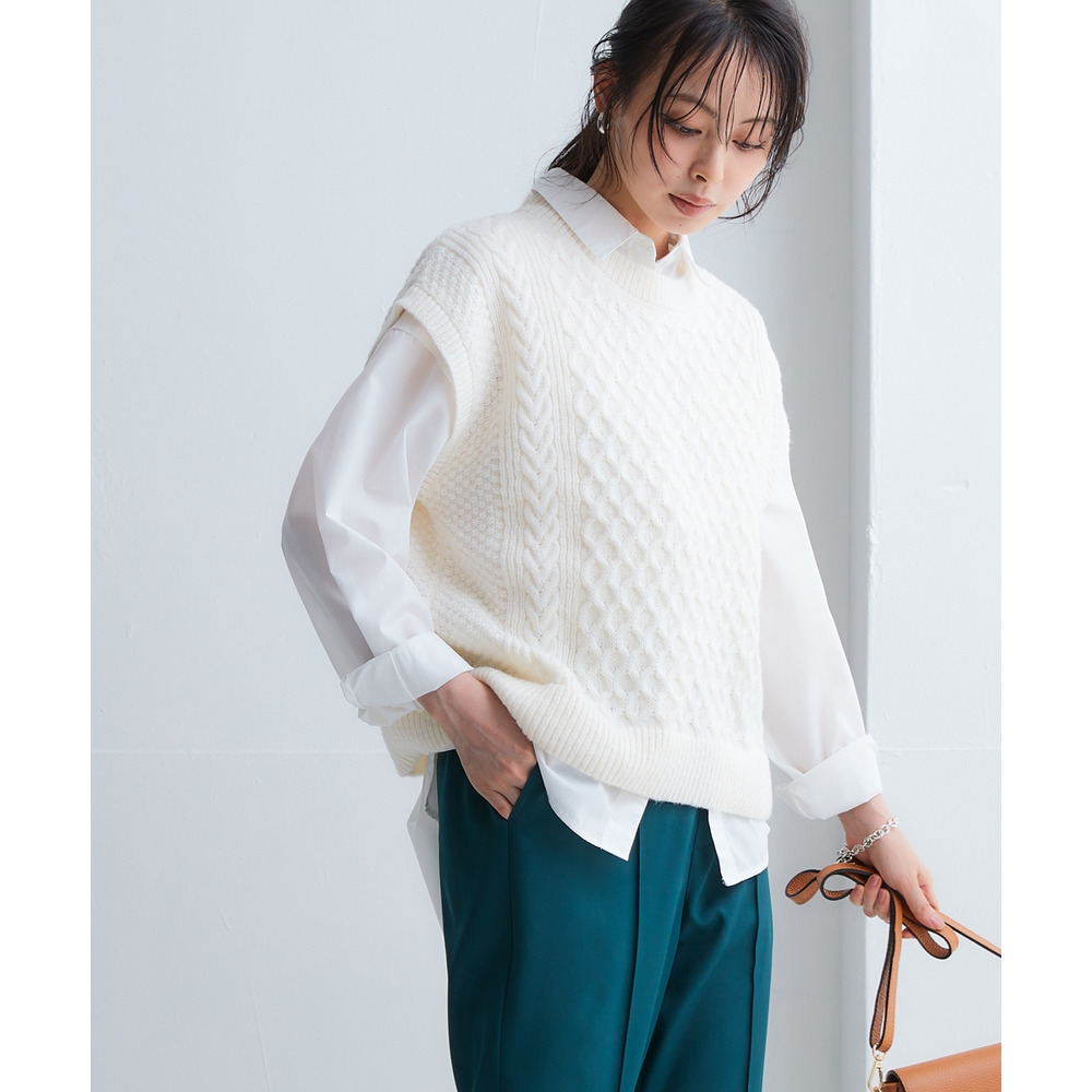 洗えるふんわり編み柄ニットベスト 大きいサイズ12