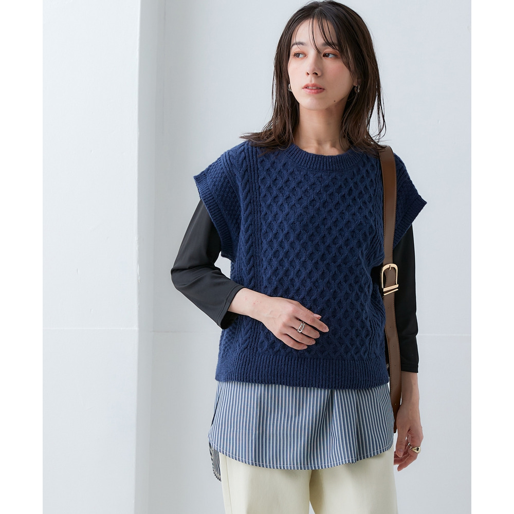 洗えるふんわり編み柄ニットベスト 大きいサイズ18