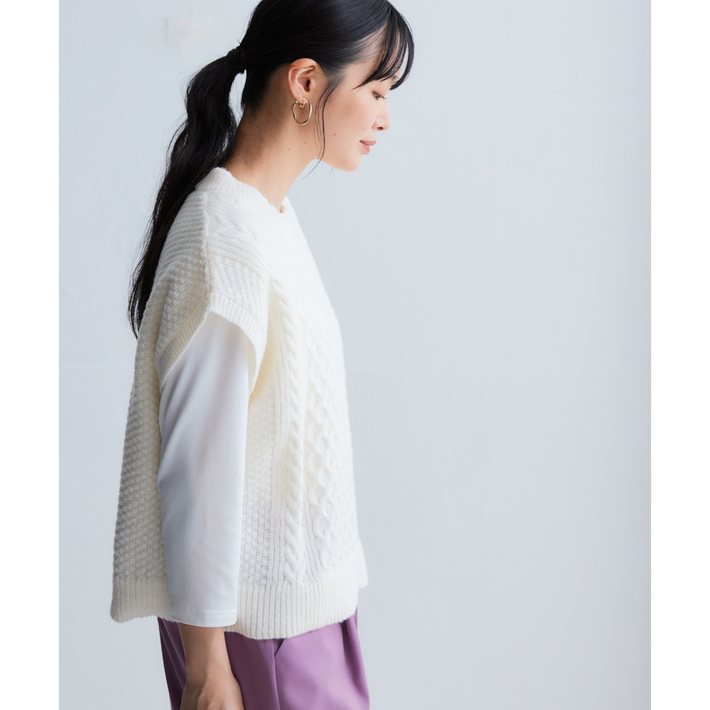 洗えるふんわり編み柄ニットベスト 大きいサイズ22