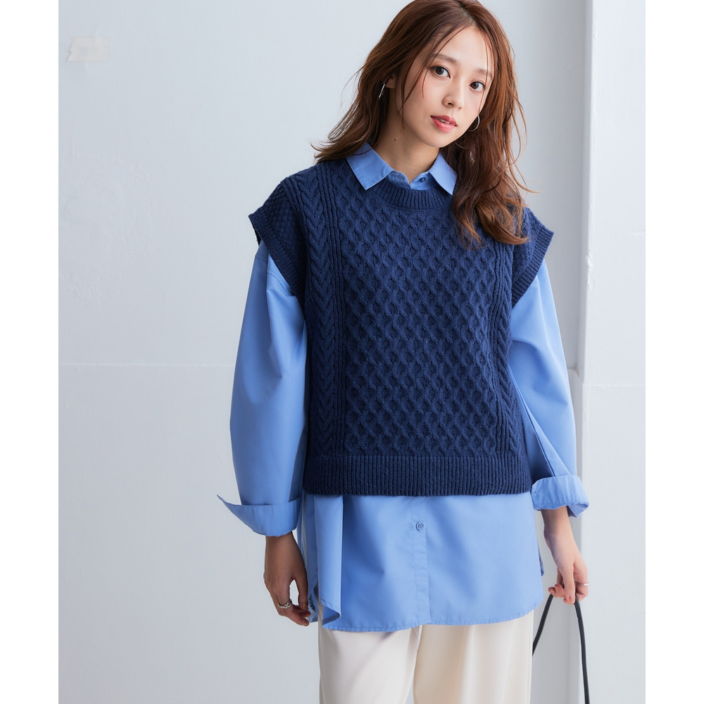 洗えるふんわり編み柄ニットベスト 大きいサイズ7