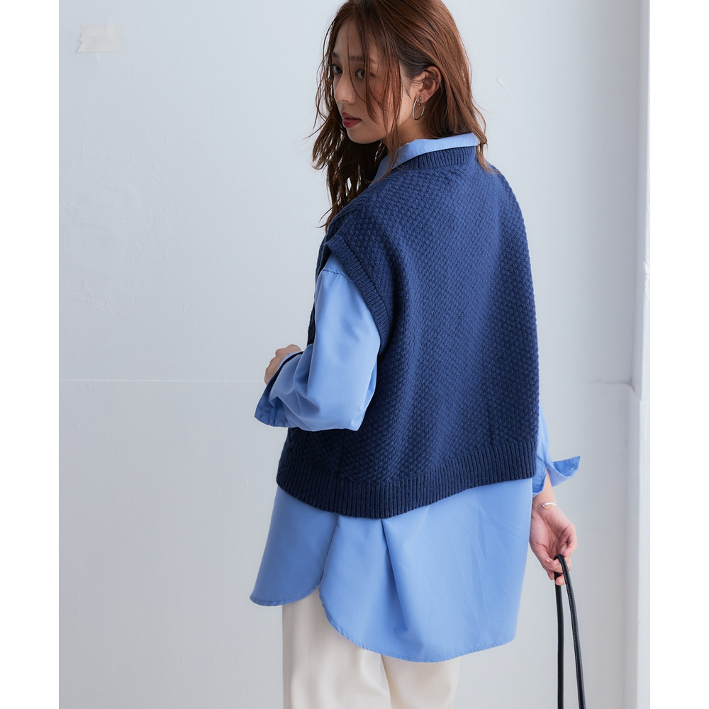 洗えるふんわり編み柄ニットベスト 大きいサイズ8