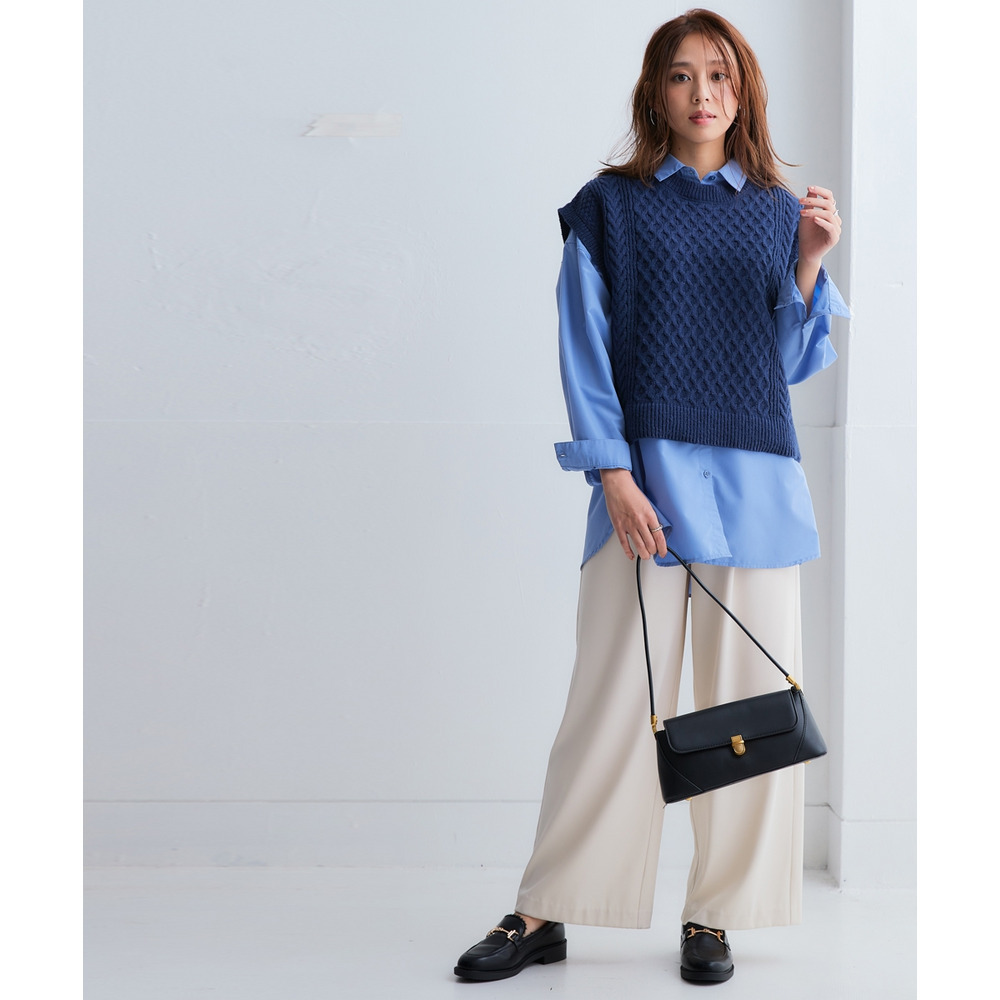 洗えるふんわり編み柄ニットベスト 大きいサイズ9