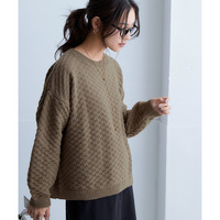 洗えるふんわり編み柄オーバーサイズ鹿の子ニットプルオーバー 大きいサイズ