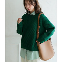 洗えるふんわり編み柄オーバーサイズ鹿の子ニットプルオーバー 大きいサイズ